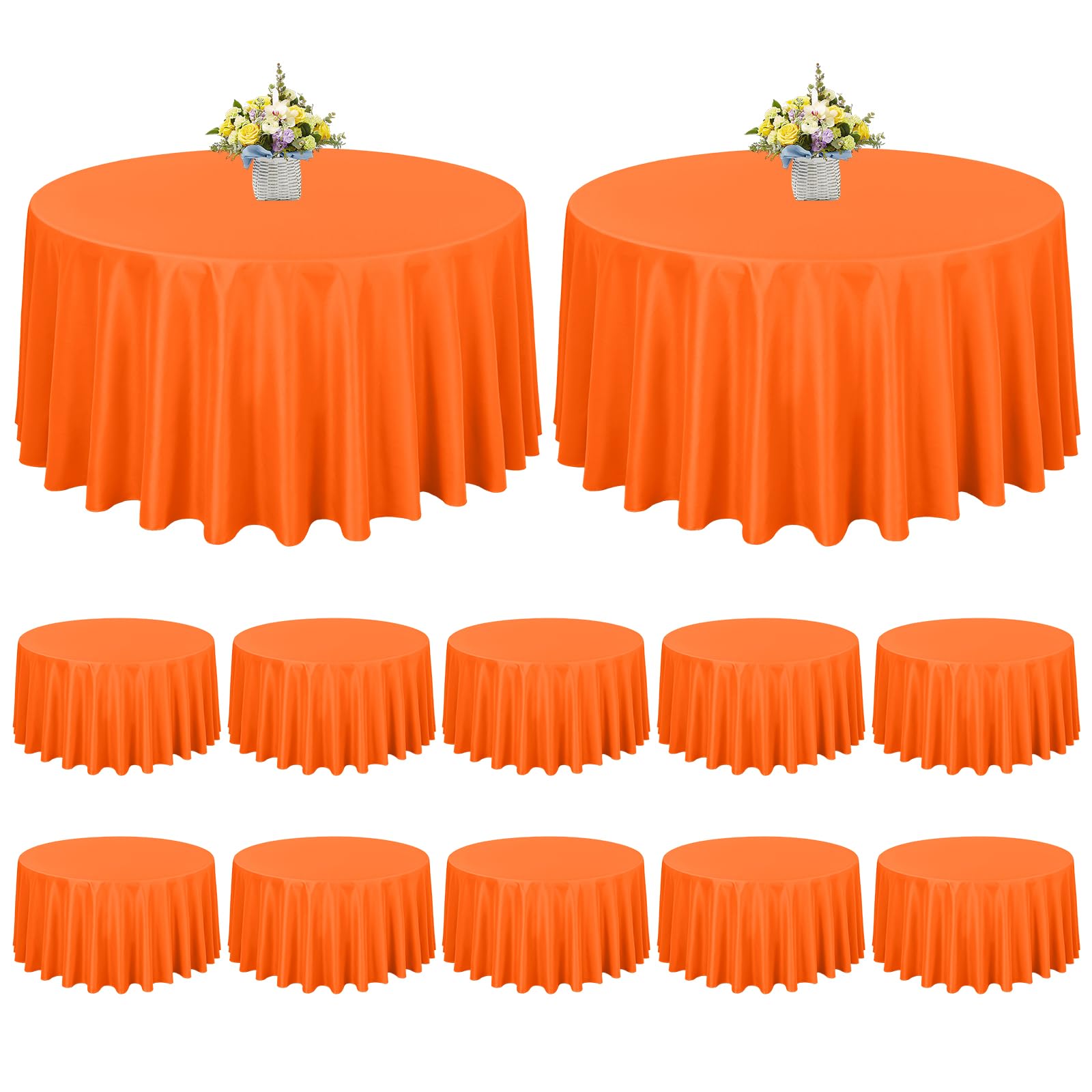 12 Pack Orange Round Tablecloth 120 Inch Circle Polyester Table Cloth, Washable Fabric Stain and Wrinkle Resistant Round Table Clothes for Wedding Parties Banquet Reception Dining Image