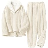 Muchpow Womens Fluffy Pajamas Set Winter Warm Fleece Oversized Pullover Fuzzy Pants Sets Plush Loungewear 2 Piece Pjs