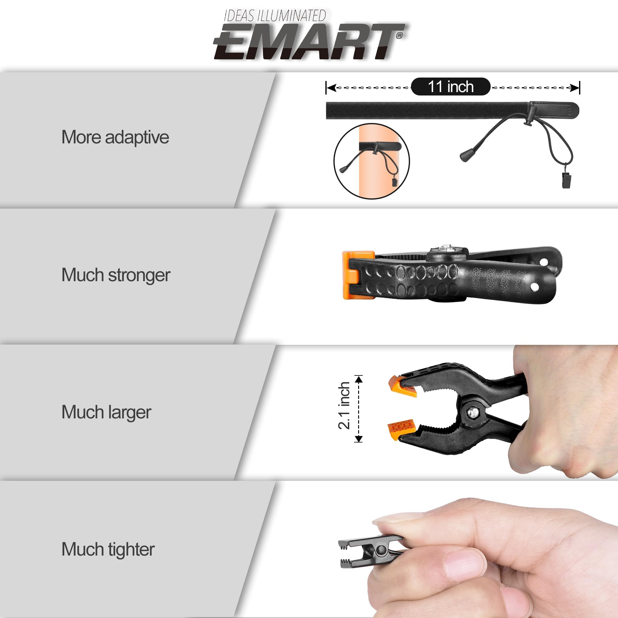 EMART 4.5 inch Heavy Duty Backdrop Clamp Kit-6 Spring Clamps, 8 Background Clip Holders for Muslin Stand, Canvas, Paper, Fabric, Chromakey Screen, Photo Studio, Photography Backdrops Support