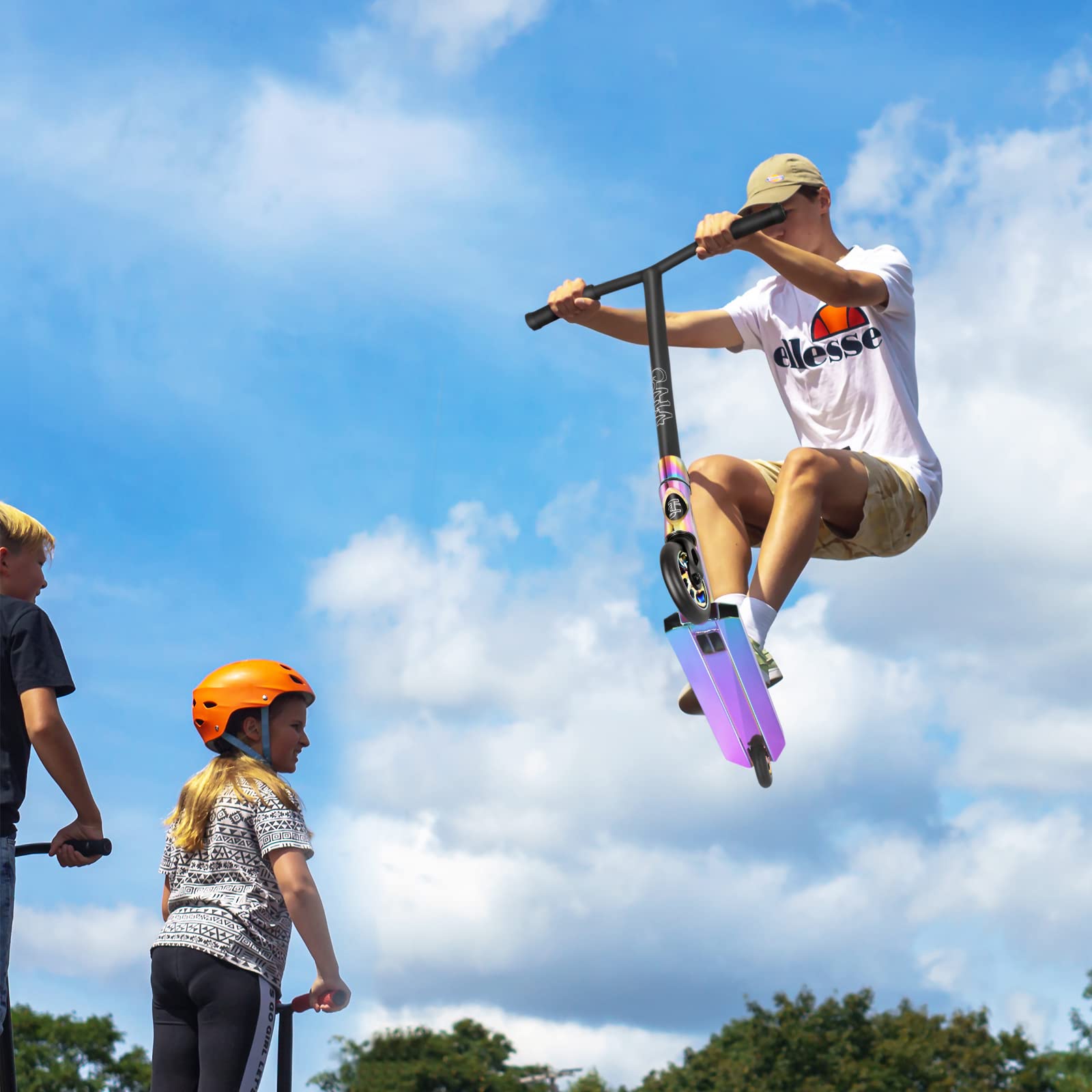 V4 Pro Scooter, Trick Scooters - Stunt Scooter for 8 Year Up Kids, Teens and Adults - Complete Beginner and Intermediate Freestyle BMX Scooter (Neo)