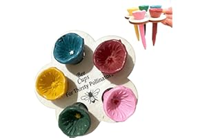 Bee Drinking Cups Set for Garden, 5 Colorful Bee Water Cups with Solid Wooden Board, Eco-Friendly Insect Watering Station for