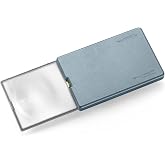 Eschenbach EasyPOCKET LED Pocket Magnifier, 4X, Blue, 86 x 54 mm, 16D | Credit-card-sized slide-out lens with automatic LED light; aspheric hybrid PXM optics provide clear reading on the go
