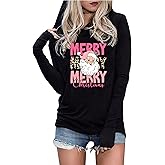 KUEDFEU Merry Christmas Hoodie Women Vintage Xmas Graphic Long Sleeve Hoodies Casual Letter Print Xmas Holiday Tops