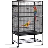 Daoeny Bird Cage Seed Catcher, Large Bird Cage Cover, Adjustable Soft Airy Nylon Mesh Net, Birdcage Cover Skirt Seed Guard for Parrot Parakeet Macaw African Round Square Cages (Black)