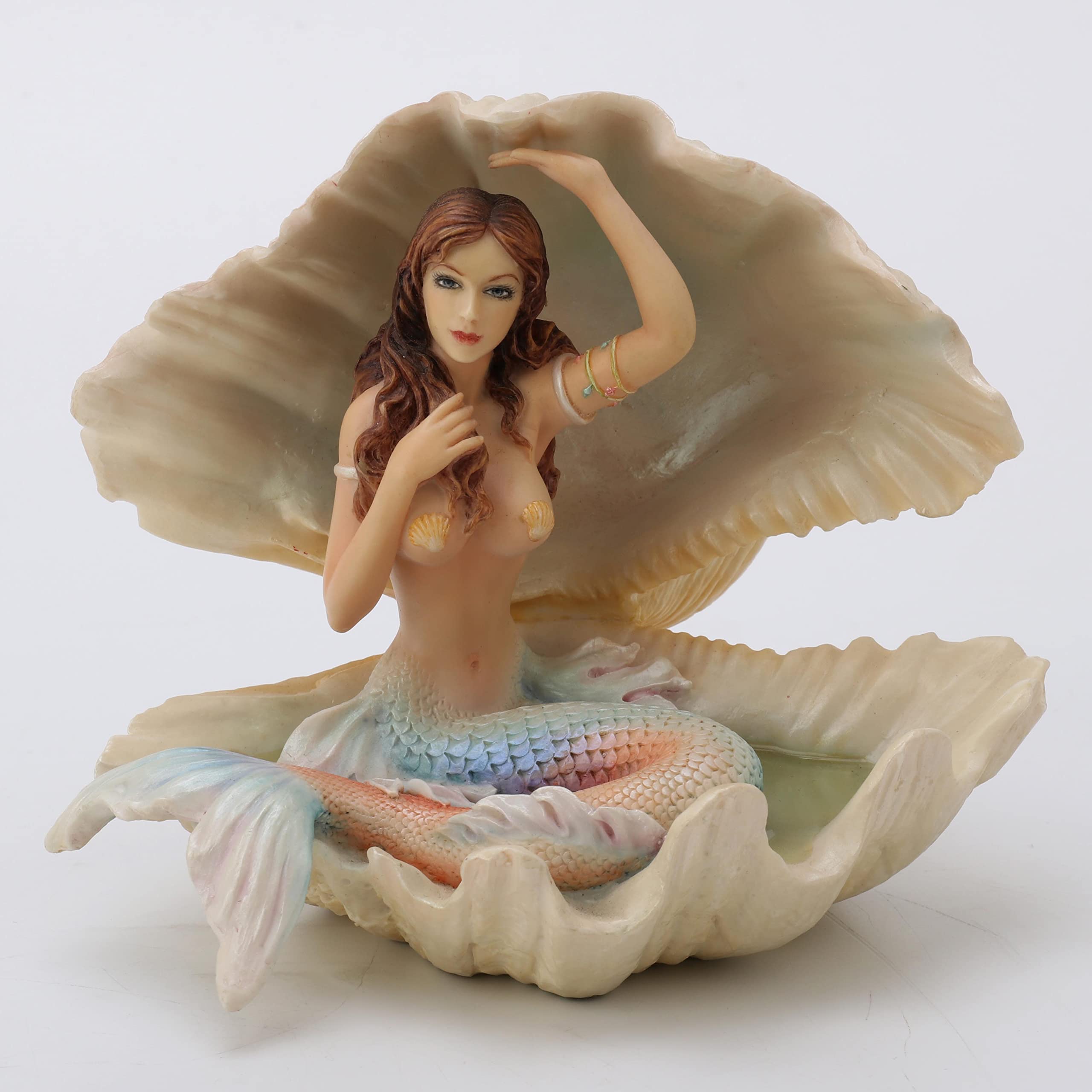 Veronese Design US Mermaid Sitting in a Seashell Sculpture