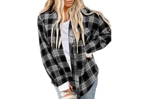 Asiertiy Womens Buffalo Plaid Flannel Shirt Long Sleeve Collar Button Down Blouses Lightweight Tops (S-2XL)
