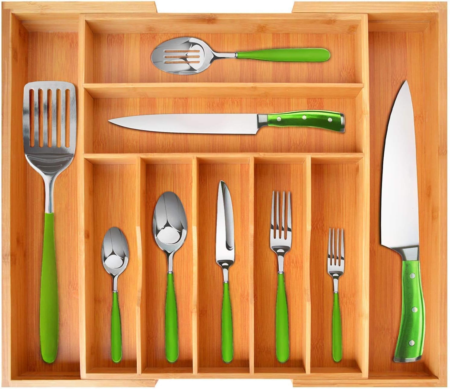 Bamboo Kitchen Drawer Organizer - Expandable Silverware Organizer/Utensil Holder and Cutlery Tray (20”-17.5”, Natural) -