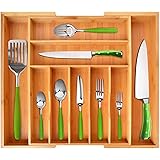 Bamboo Kitchen Drawer Organizer - Expandable Silverware Organizer/Utensil Holder and Cutlery Tray with Grooved Drawer Divider