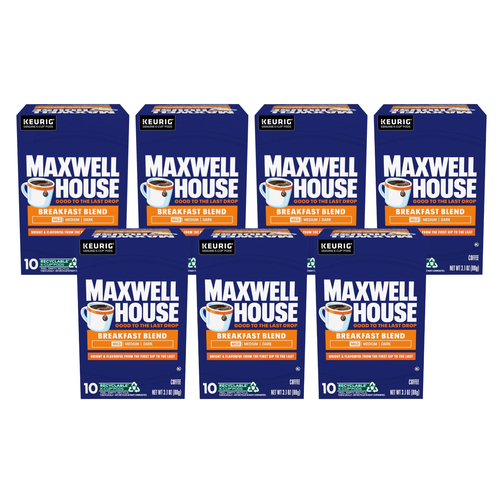 Maxwell House Breakfast Blend Mild Roast K-Cup Coffee Pods, 10 CT (Pack of 7) Image