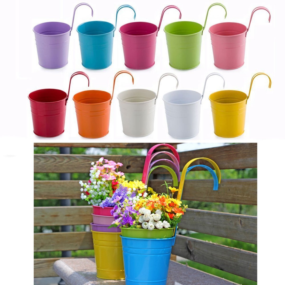 Blumentopf zum Hängen, sortiert 10 PCS, bunt, abnehmbaren Blumentopf aus Metall Hängen auf Balkon Wand Garten Home Decor