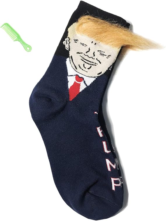 Amazon トランプ ソックス 髪の毛とコーム付き ユニセックス ノベルティ クリスマス ファニー ギャグ レディース メンズ ドナルド プレジデント ソックス リアルなヘアギフト トランプ 愛好家 靴下 レッグウェア 通販