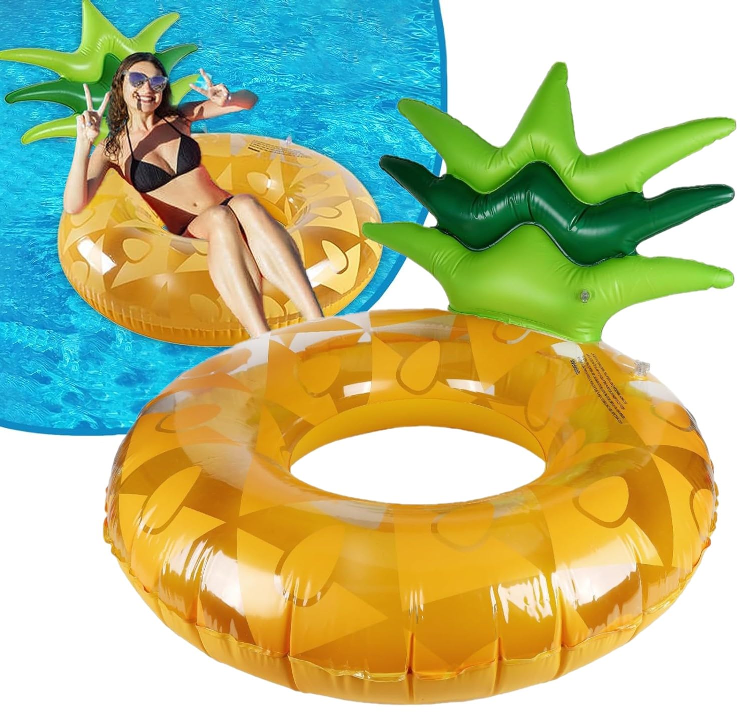 LATERN Pineapple Inflatable Pool Float, 95CM Rubber Inflatable Swimming Raft Water Fun Giant Swim Ring Blow Up Pool Tube for Girls Boys Swimming Pool Water Sports Summer Beach Party