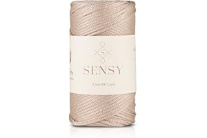 S SENSY Sensy Premium 3mm 131 Yards Polyester Rope 100% Polypropylene Cord Macrame Cord 3mm Crochet Bag Cord Macrame Rope Crochet Thread Gift for Knitter (Latte)