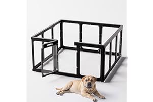 Jalove Clear Acrylic Dog Playpen Indoor, 12 PCS Plastic Puppy Playpen with Door, Cat Rabbit Ferret Pet Play Pen, Easy Assemble Dog Fence Crate Kennel Whelping Cage Enclosure for Small Dogs, Black