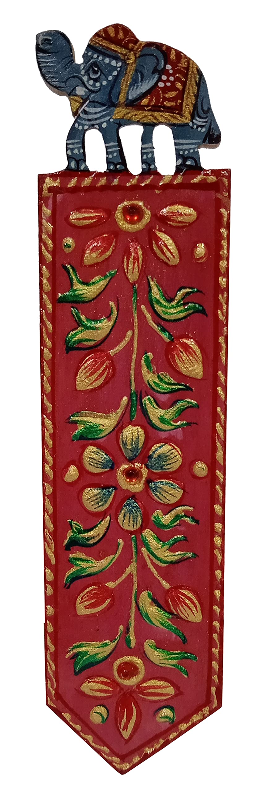 Purpledip Wooden Bookmark Paper Holder Flowers: Hand Carved & Painted Souvenir for Book Lovers; Indian Gift (11442E)