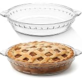 Uiifan 2 Pcs Mini Glass Pie Pan 9 Inches, Clear Baking Dish with Handles | Round Glass Dish for Pies Desserts, Oven to Table Serving, Easy Grip Handles, Stackable Dishwasher Safe, Salads Snacks