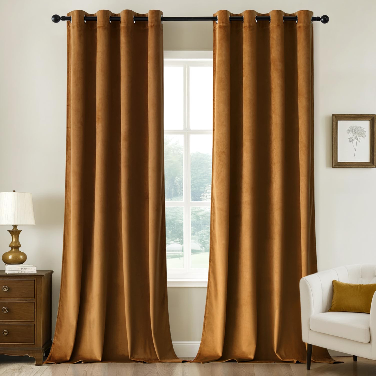 Woaboy Velvet Curtains 90 Drop Brown Curtain for Living Room Thermal Blackout for Bedroom Luxury Eyelet Drapes Super Soft Window Treatment Insulated Soundproof & Room Darkening W 46 x L 90 2 Panels