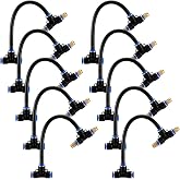 Sunnychicc 10 Pack 2 Way 8 Inch Brass Misting Nozzle Tee with Built-in Hose | 360&deg; Adjustable Mist Sprayer for 8mm/0.31" Push-lock Tubing 0.043" Orifice Accessory for Patio Outdoor Cooling System