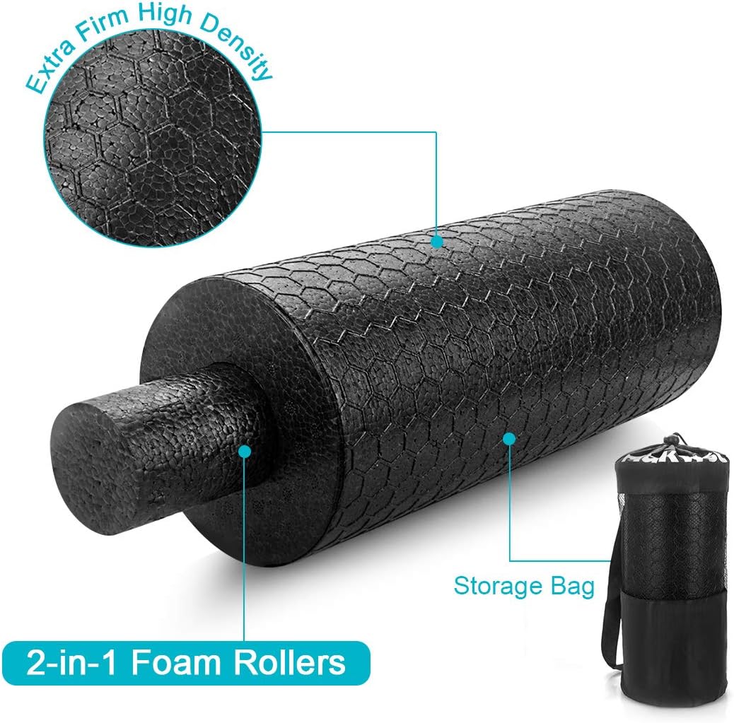Adkwse 2-in-1 Foam Rollers with Storage Bags Extra Firm High Density Exercise Yoga Roller for Physical Therapy & Exercise, Back Stretching, Muscles Deep Tissue Massage: Health & Personal Care