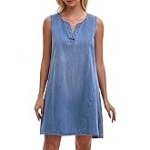 CIMUK Women's Sleeveless Denim Dress Knee Length Casual Loose Tunic Jean Dress