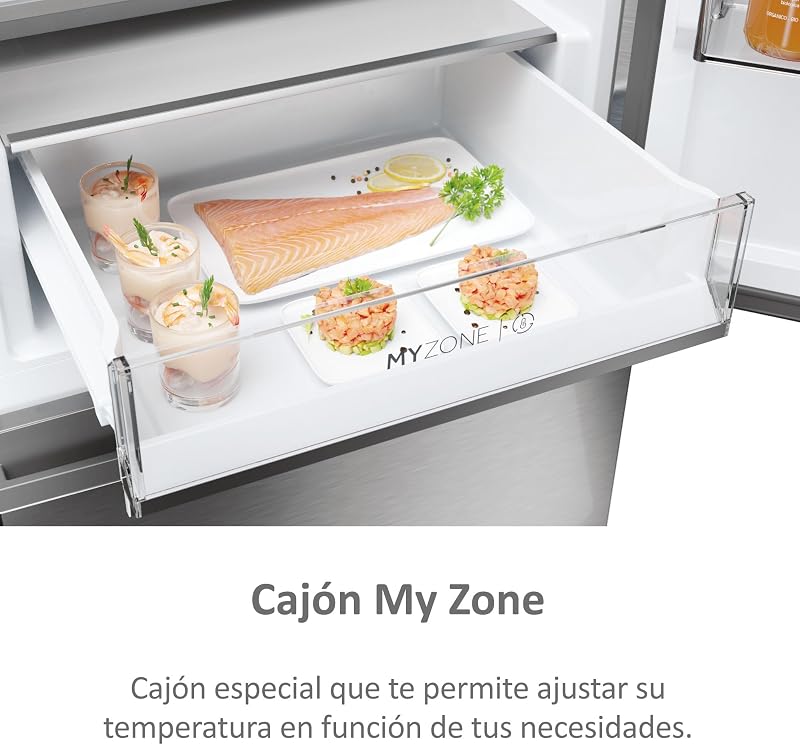 Haier 3d 60 series 5 htw5618enmg - geladeira combinada, wifi, porta-garrafas, funções inteligentes, 360l, my zone, gaveta de zona de umidade, total no frost, largura 59,5 cm, motor inversor, luz led, aço inoxidável