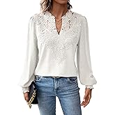 Falechay Womens Tops Swiss Dot Boho Long Sleeve Shirts V Neck Casual Chiffon Blouses Flowy Lace Hem Cute Clothing Trendy 2026