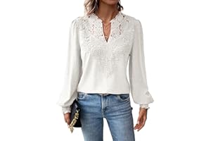Falechay Womens Tops Swiss Dot Boho Long Sleeve Shirts V Neck Casual Chiffon Blouses Flowy Lace Hem Cute Clothing Trendy 2026