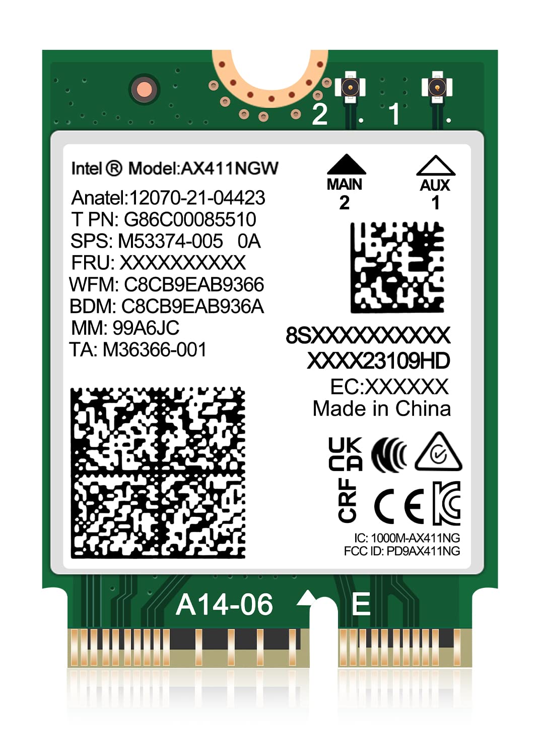WiFi 6E Wireless Card Intel AX411 NGW. Only Support CNVio2 Protocol and Intel 12/13th Generation CPU, Bluetooth 5.3, Tri-Band 5400Mbps, Network Adapter for Laptop Support Windows 10/11 (64bit),Linux.