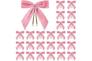 Utehilly 24 Pcs Pink Small Velvet Christmas Bows for Christmas Tree, Wreath, Gift Wrapping, Crafts, Wedding, Party, Twist Tie Bows for Treat Bag Bakery Candy Bags, Home Decor 1" W,3.5 x 3.5 inch