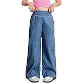 GORGLITTER Girl's Wide Leg Jeans Smocked High Waist Loose Denim Pants