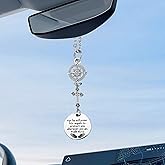 Christian Cross Car Hanging Charm - Bible Verse He Will Order His Angels to Protect You Rear View Mirror Hanger, Religious Gift for Christians