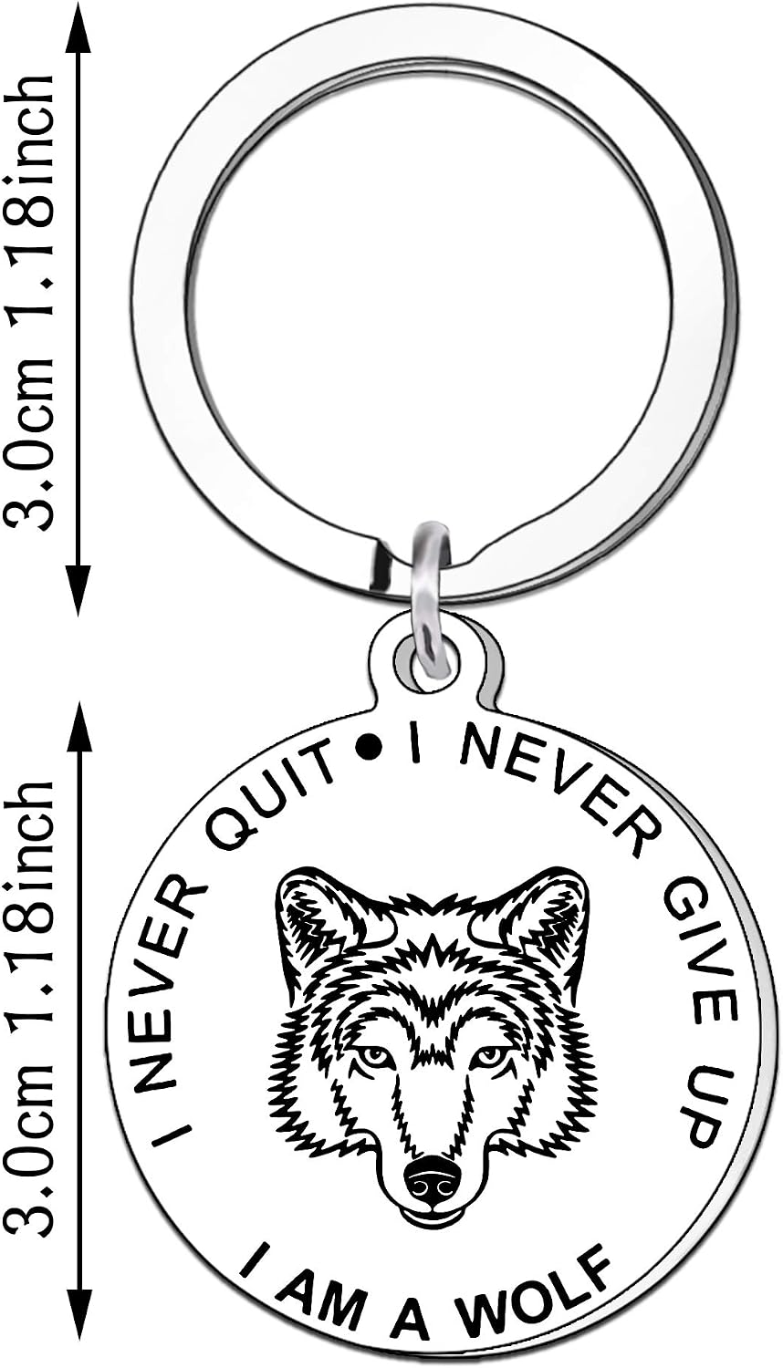 QMVMV Wolf Keyring Inspiratinal Gifts Key Chain Saying I Never Give Up Never Quit for Women Men Teen Girls Daughter Son Sister best friend - Image 3