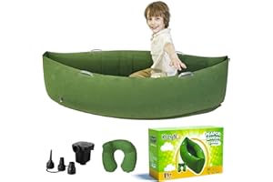 KREYNA Sensory Peapod Chair for Kids, 60" Inflatable Pea Pod Chair Sensory Toys for Autistic Children, ADHD Sensory Canoe with Neck Pillow, Electric Air Pump, Green