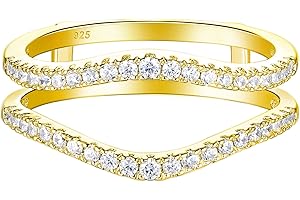 Newshe Jewellery Cubic Zirconia Curved Wedding Bands for Women Ring Enhancer Guard for Engagement Rings 925 Sterling Silver Size 4-13