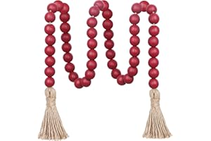 Meplait 39in Wood Bead Garland Farmhouse with Tassels,Versatile Prayer Beads Boho Chic Wall Hanging Home Decor (Burgundy)
