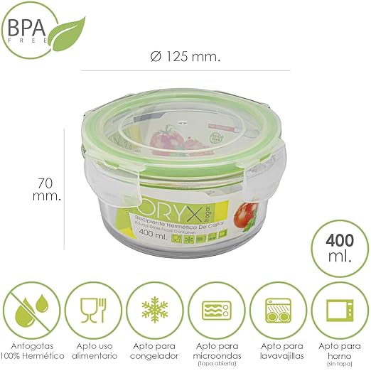 Oryx 5024050 Recipiente Hermetico Cristal Redondo 400 ml. Ø 125 x ...