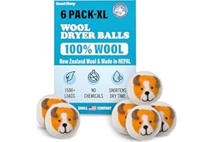 Smart Sheep Wool Dryer Balls - 6-Pack - XL Premium Natural Fabric Softener Award-Winning - Wool Balls Replaces Dryer Sheets -