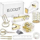 Gold Acrylic Office Supplies Set Stapler Pen Holder Phone Stand | Clear Acrylic Desk Accessories, Organized Workspace, for Office Supplies and Daily Desk Essentials, Home Office Study