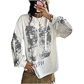 SweatyRocks Women's Oversized Jersey Shirts for Women Y2k Graphic Number Long Sleeve T Shirt Crew Neck Tees Streetwear