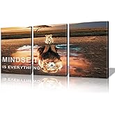 Mindset is Everything Wall Art Lion Motivational Wall Decor for Office Pictures Posters Framed Canvas Wall Art Prints Painting Artwork Decor Ready to Hang in Living Room Bedroom Classroom