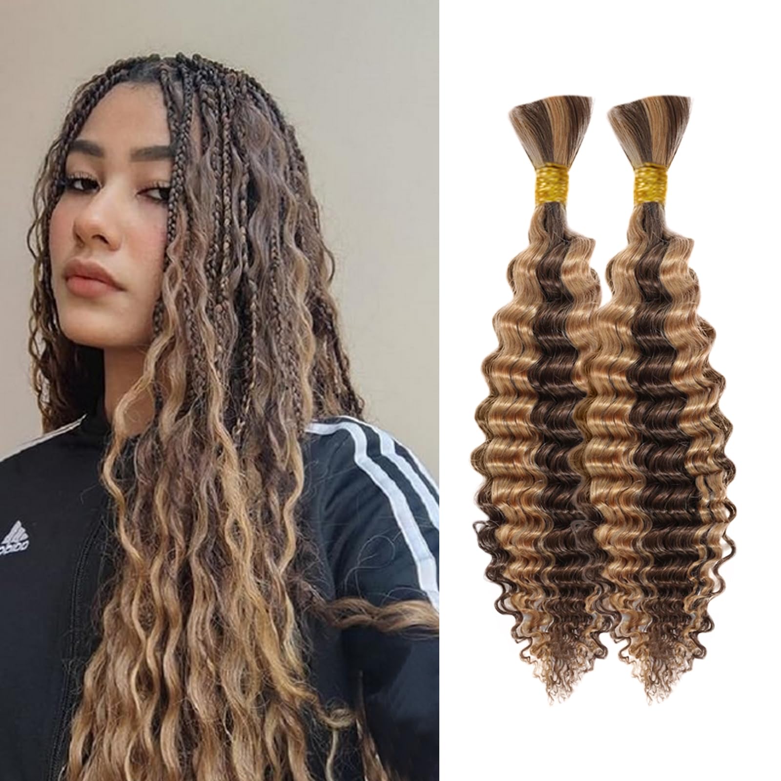 YYQXZG Deep Wave Bulk Hair for braiding 16 Inch Synthetic Curly Braiding Hair Extensions for Boho Braids No Weft Ocean Wave Hair (2bundles,100g,P4/27) — image 1
