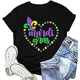 NEWKA Mardi Gras Shirt for Women: Fat Tuesday Tshirts Carnival Heart Tee Shirts