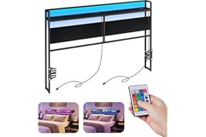 ELYKEN Headboard for Queen Size Bed, Backboard with Outlets, USB Port, LED Light, Headboard with Shelf, Freestanding Sturdy Back Board with Adjustable Accessory to Different Bed Frames, Black