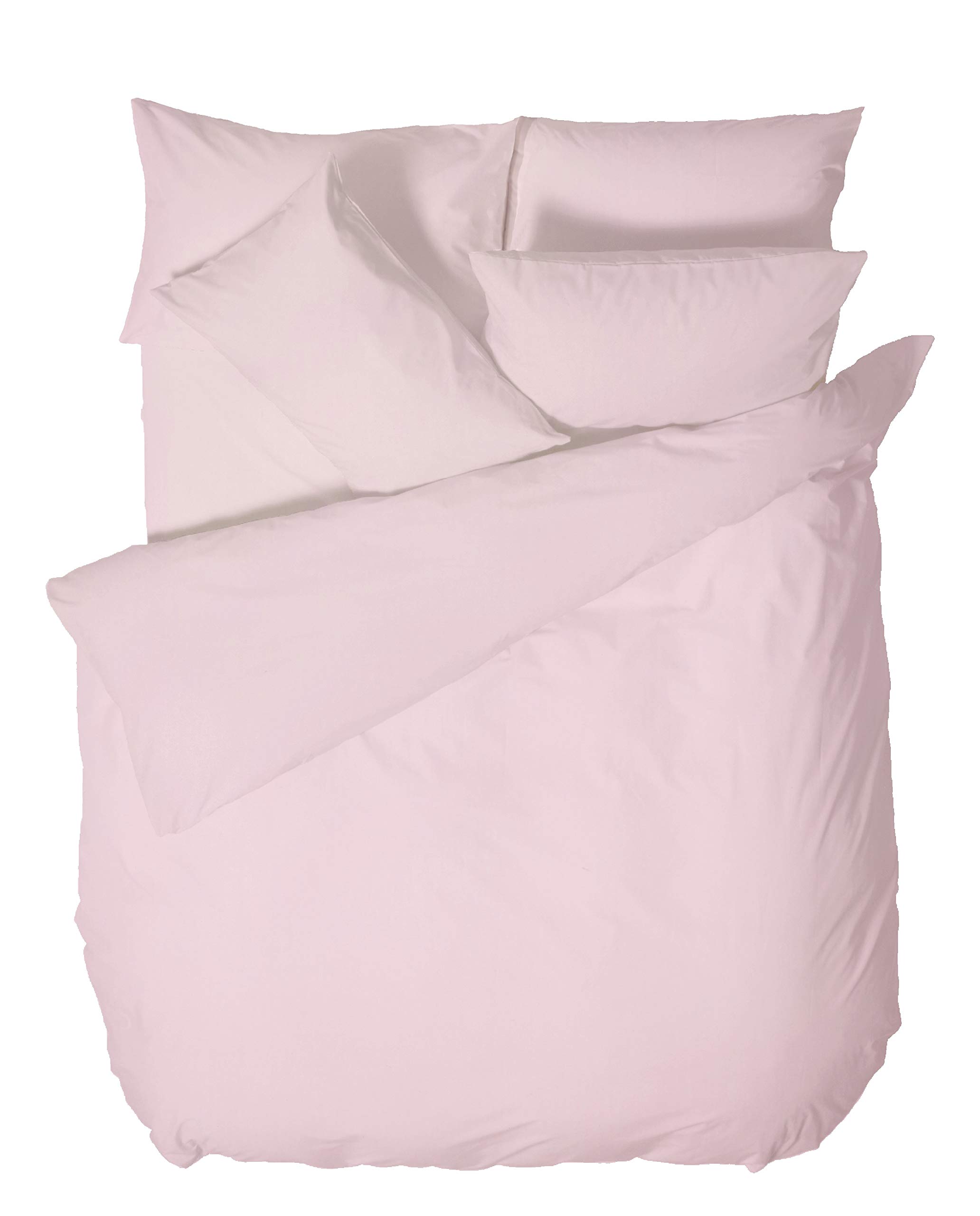 Bianca Plain Dyed Percale Duvet + Pillowcase Bed 180 cm, 100% Cotton, Pink, 260 x 240 + 2/ 50 x 110 cm, 3