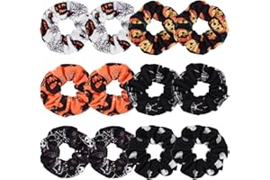 BUDSMILE 12PCS Halloween Hair Scrunchies Soft Fall Pumpkin Skull Ghosts Bat Spider Web Hair Ties Scrunchy Elastics Hair Bands Gifts Ponytail Holder Accessories for Women Girls (12PCS-Halloween)
