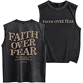 Weetiotio Mens Christian Sleeveless Shirts Faith Over Fear Graphic Tank Tops Gym Workout Acid Wash Tanks Cut Off Muscle Shirt
