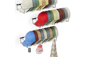 Fairpeak Wall Hat Racks for Baseball Caps, Each Metal Hat Organizer Fit 20 Caps, Sturdy Wall Mounted Hat Storage, for Hanger & Room Closet Display, Fits All Caps Shelves, for all walls, 3 Pack, Black