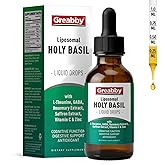GREABBY Holy Basil Tincture, Liquid Saffron Holy Basil Rosemary Supplement Drops for Kids & Adults, with Theanine, GABA, Vitamin C & Zinc, Stress Relief, Brain & Vision Support, 2 Fl Oz