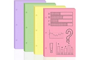 SHIQIKEJIPTY 100 sheet Half Letter Dotted Refill Paper 3 Hole Punch 5-1/2 x 8-1/2 College Ruled Dot Grid Paper Refill Colored Mini Binder Paper Planner Inserts Fits Mini 3 Ring Binder Office