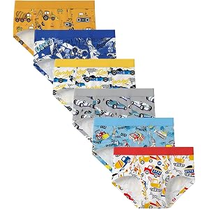 Yoofoss Boy's Underwear 100% Organic Cotton Soft Boys Briefs 6 Pack Toddler Underwear, Red Yellow Blue Car, 8Y